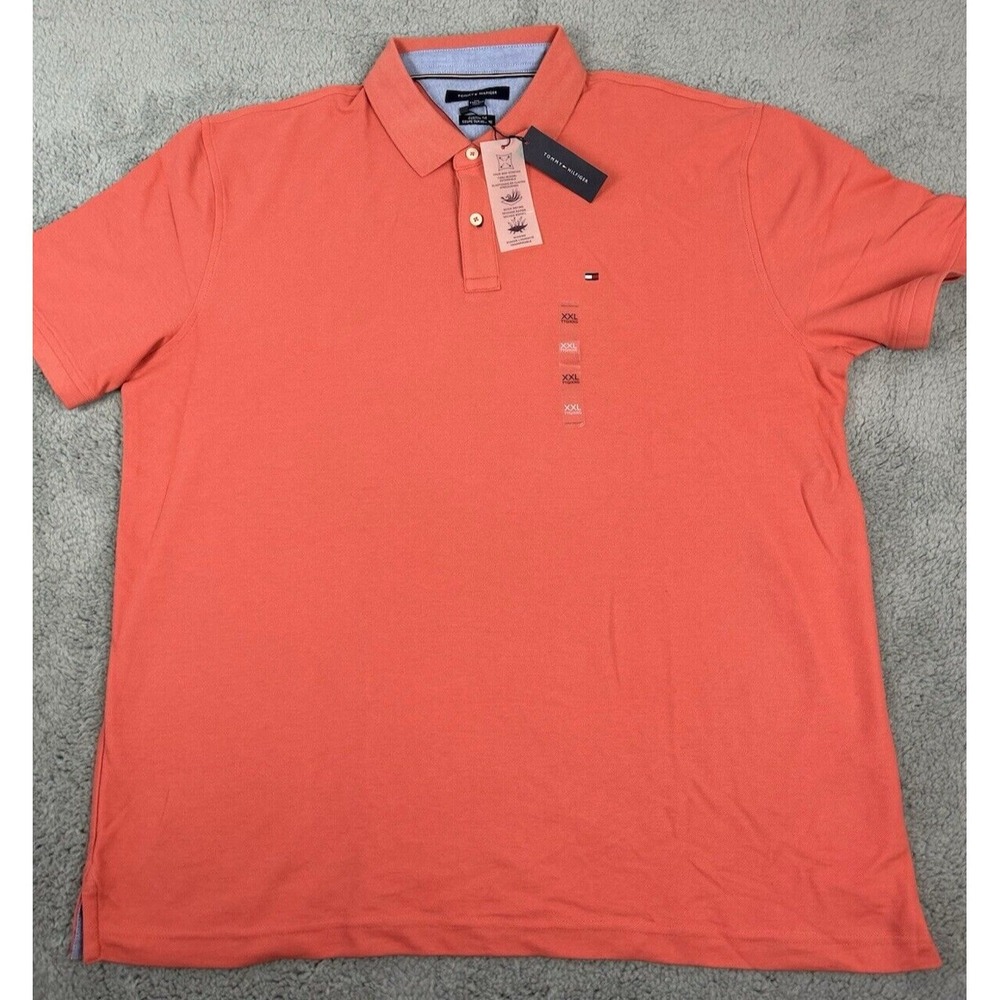 Tommy Hilfiger Mens Size XXL Golf Polo Salmon Stretch Custom Fit Shirt Collar